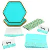 Hallmark Color Pop 60-Piece Tableware Premium Party Kit, Aqua Hexagon