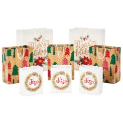 Hallmark Assorted Holiday Merry 8-Pack Small, Medium And Large Christmas Gift Bags