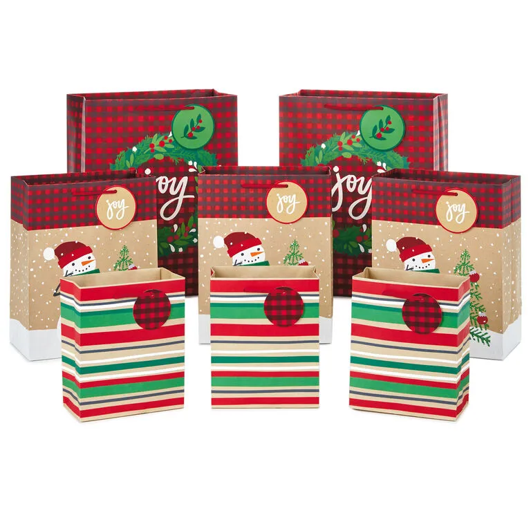 Hallmark Assorted Rustic Designs 8-Pack Small, Medium And Large Christmas Gift Bags 1 Hallmark Assorted Rustic Designs 8-Pack Small, Medium And Large Christmas Gift Bags