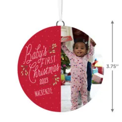 Hallmark Baby's First Christmas Personalized Text And Vertical Photo Ceramic Ornament -Hot Sale Hallmark Store Babys First Personalized Round Christmas Ornament 1999QHE1711B23 03