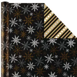 Hallmark Black And Gold 4-Pack Reversible Holiday Wrapping Paper Assortment, 150 Sq. Ft. 12 Hallmark Black And Gold 4-Pack Reversible Holiday Wrapping Paper Assortment, 150 Sq. Ft. -Hot Sale Hallmark Store Black and Gold Reversible Wrapping Paper Assortment 5JXW1737 06