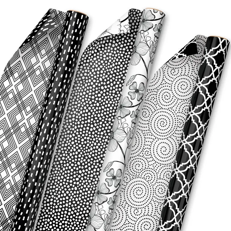 Hallmark Black And White Prints 3-Pack Reversible Wrapping Paper, 75 Sq. Ft. Total 1 Hallmark Black And White Prints 3-Pack Reversible Wrapping Paper, 75 Sq. Ft. Total