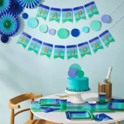 Hallmark Color Pop 96-Piece Tableware Basics Party Kit, Cool Ombré Stripe -Hot Sale Hallmark Store Blue Green Stripe Party in a Box Party Supplies 5CLP1009 03