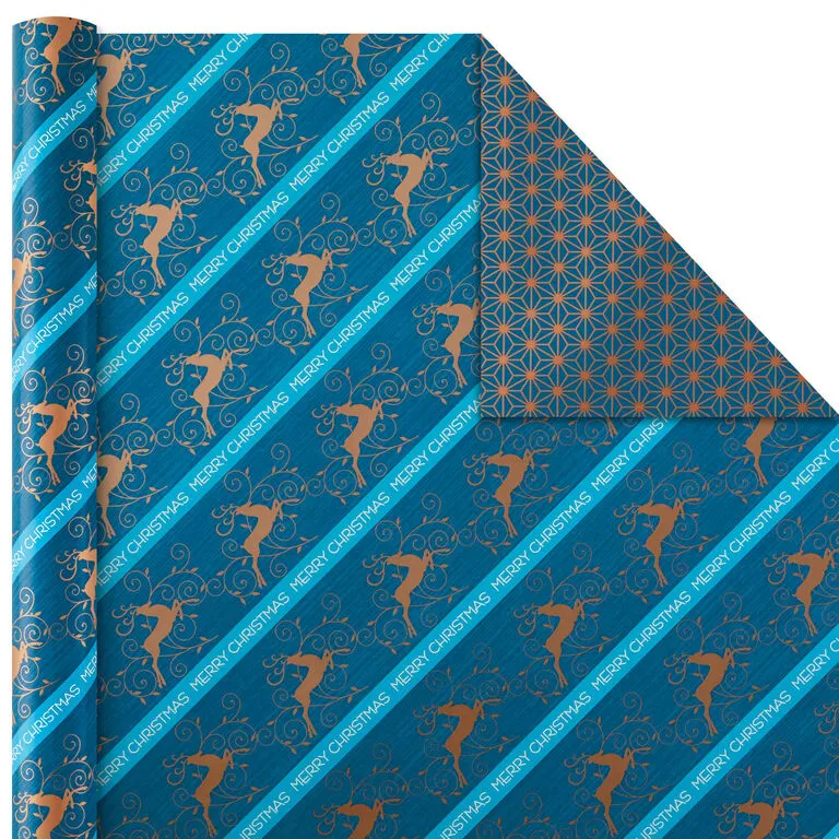 Hallmark Elegant Blues 4-Pack Blue And Gold Reversible Wrapping Paper, 150 Sq. Ft. 3 Hallmark Elegant Blues 4-Pack Blue And Gold Reversible Wrapping Paper, 150 Sq. Ft. - Image 3