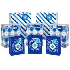 Hallmark Blue And Silver 8-Pack Holiday Gift Bags, Assorted Sizes And Designs