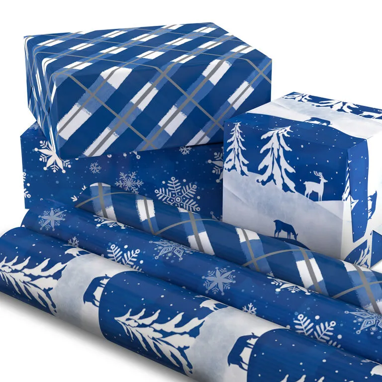 Hallmark Blue And White 3-Pack Holiday Wrapping Paper Assortment, 120 Sq. Ft. 2 Hallmark Blue And White 3-Pack Holiday Wrapping Paper Assortment, 120 Sq. Ft. - Image 2