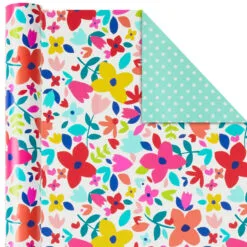 Hallmark Bright Florals 3-Pack Reversible Wrapping Paper, 120 Sq. Ft. Total -Hot Sale Hallmark Store Bright Flowers 3Pack Reversible Wrapping Paper 5EWR2433 04