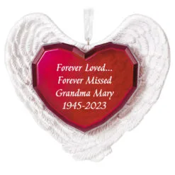 Hallmark Forever Loved Memorial Heart And Angel Wings Text Personalized Ornament