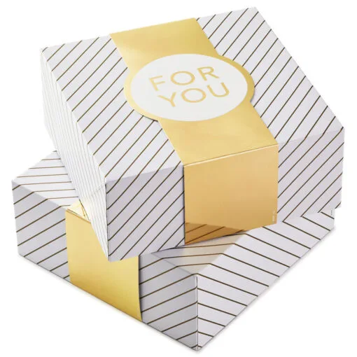 Hallmark 10" Gold And White Striped 2-Pack Gift Boxes With Bands -Hot Sale Hallmark Store Gold and White Striped 2Pack Gift Boxes With Bands 5EBC1226 01