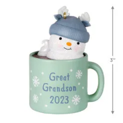 Hallmark Great-Grandson Hot Cocoa Mug 2023 Ornament -Hot Sale Hallmark Store GreatGrandson Snowman in Mug Keepsake Ornament 1399QGO2567 03