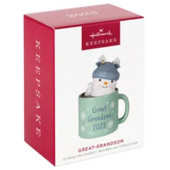Hallmark Great-Grandson Hot Cocoa Mug 2023 Ornament -Hot Sale Hallmark Store GreatGrandson Snowman in Mug Keepsake Ornament 1399QGO2567 04