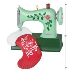 Hallmark Sew Very Merry! Ornament 8 Hallmark Sew Very Merry! Ornament -Hot Sale Hallmark Store Green Sewing Machine and Stocking Keepsake Ornament 1799QGO2927 03