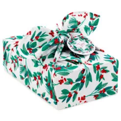 Hallmark 26" Greenery And Berries Christmas Fabric Gift Wrap With Twine And Tag