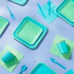 Hallmark Color Pop 96-Piece Tableware Basics Party Kit, Sea Green And Aqua -Hot Sale Hallmark Store Mint Green and Aqua Party in a Box Party Supplies 5CLP1005 03