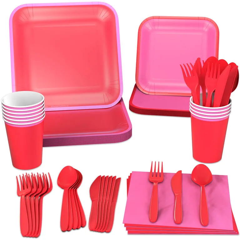 Hallmark Color Pop 96-Piece Tableware Basics Party Kit, Red And Pink 1 Hallmark Color Pop 96-Piece Tableware Basics Party Kit, Red And Pink