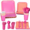 Hallmark Color Pop 96-Piece Tableware Basics Party Kit, Pink And Orange