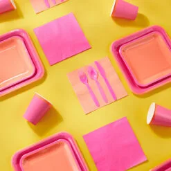 Hallmark Color Pop 96-Piece Tableware Basics Party Kit, Pink And Orange -Hot Sale Hallmark Store Pink and Orange Party in a Box Party Supplies 5CLP1002 03
