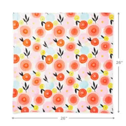 Hallmark 26" Modern Floral Fabric Gift Wrap With Elastic Band -Hot Sale Hallmark Store PinkandOrange Floral Square Flat Wrapping Cloth 1299EJR6378 04