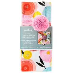 Hallmark 26" Modern Floral Fabric Gift Wrap With Elastic Band -Hot Sale Hallmark Store PinkandOrange Floral Square Flat Wrapping Cloth 1299EJR6378 06
