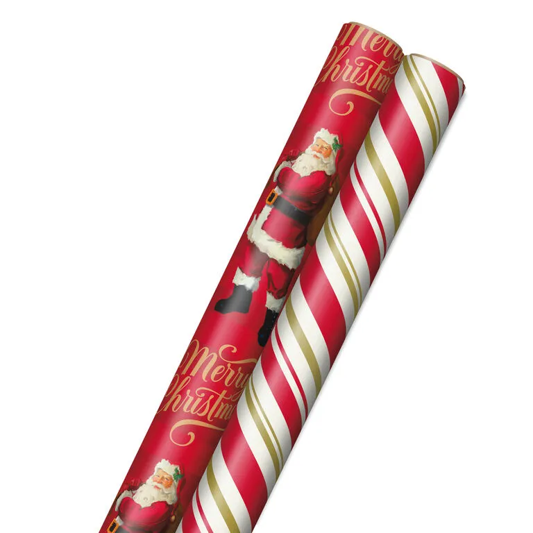 Hallmark Santa And Stripes 2-Pack Christmas Wrapping Paper Assortment, 160 Sq. Ft. 1 Hallmark Santa And Stripes 2-Pack Christmas Wrapping Paper Assortment, 160 Sq. Ft.