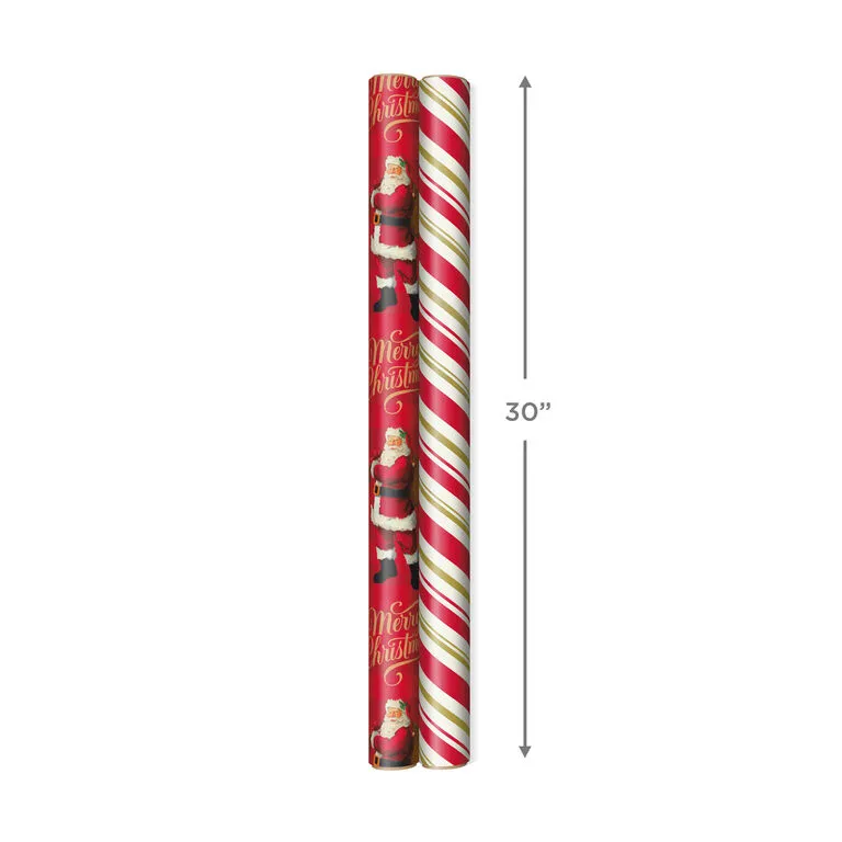 Hallmark Santa And Stripes 2-Pack Christmas Wrapping Paper Assortment, 160 Sq. Ft. 4 Hallmark Santa And Stripes 2-Pack Christmas Wrapping Paper Assortment, 160 Sq. Ft. - Image 4