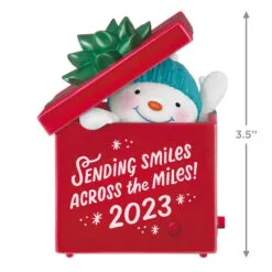 Hallmark Smiles Across The Miles 2023 Recordable Sound Ornament -Hot Sale Hallmark Store Snowman in Red Present Keepsake Ornament 2499QGO2619 03
