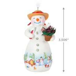 Hallmark Snowtop Lodge Terran S. Gardner Porcelain Ornament -Hot Sale Hallmark Store Snowman with Flower Pot Keepsake Ornament 2299QXR8119 03