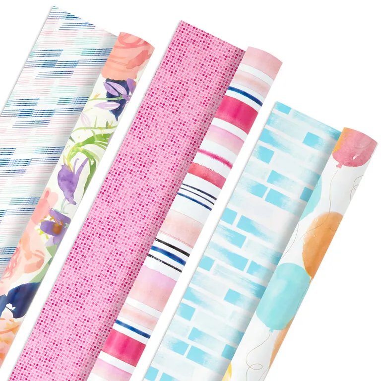 Hallmark Watercolor Tones 3-Pack Reversible Wrapping Paper, 75 Sq. Ft. Total 1 Hallmark Watercolor Tones 3-Pack Reversible Wrapping Paper, 75 Sq. Ft. Total