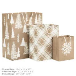 Hallmark Christmas Kraft 8-Pack Holiday Gift Bags, Assorted Sizes And Designs -Hot Sale Hallmark Store White on Kraft Paper Assortment Christmas Gift Bags 5XGB1417 03